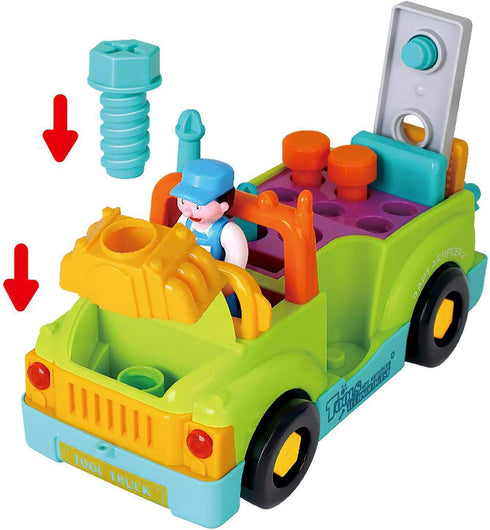 Toddler Tool Set Toy Trucks, Kids Mechanic Workbench with Electric Drill for 2 Year Old Boys