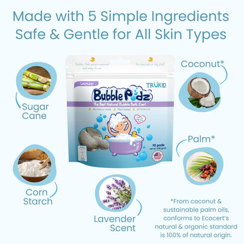 TruKid Bubble Podz Bubble Bath for Kids, Tear Free Gentle Bath Bomb for Sensitive Skin, Lavender Scent