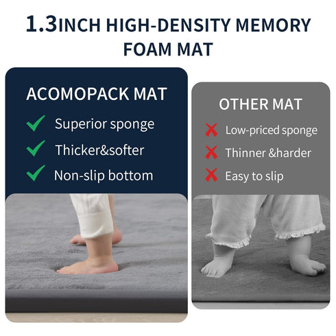 ACOMOPACK 1.3" 39"59" Tummy Baby Play Mat for Floor Thick Memory Foam Play Mat Time Crawling with Non-Slip Bottom