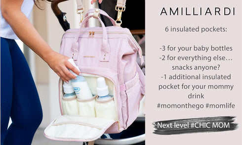 Backpack Diaper Bag Light Pink, Water- Resistant Polyester Baby Bag Detachable Stroller Straps Stylish & Spacious