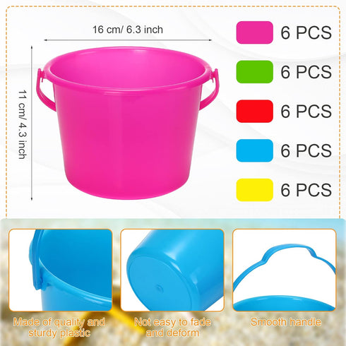 30 6.3 Inch Summer Jerify Pieces Mini Plastic Beach Pail Plastic Small Bucket Small Sand Pail Building Beach