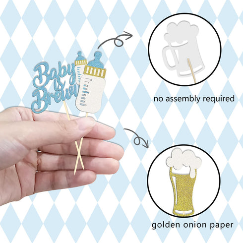 Moitkptt 24 Pcs Glitter Cupcake Toppers - Baby Bottle & Beer Mug Cupcake Picks - Gender Reveal Decorations