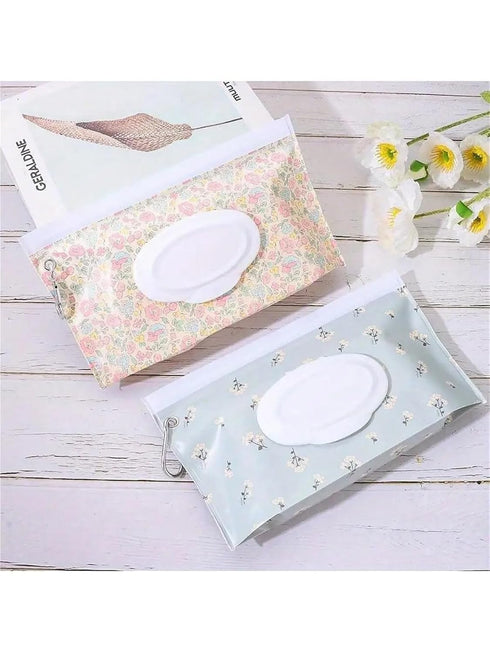 linenb 4pcs Bathroom(Color05) Reusable Wipes Pouch Travel-Friendly Refillable Wipes Case Easy-Access Flip Cover