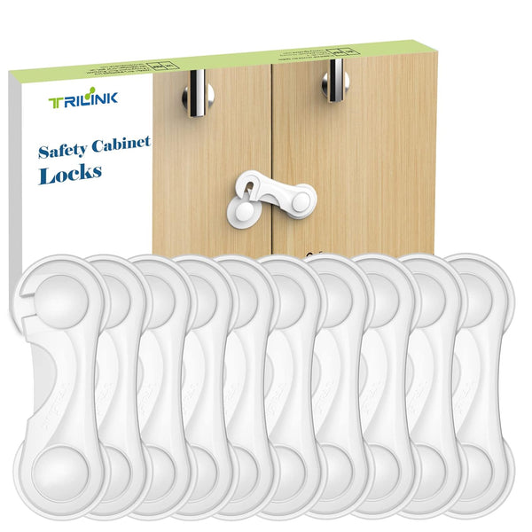 TRILINK Cabinet Locks for Babies - 10 Pack Baby Proofing Safety Locks for Cabinets, Fridge, Strong Adhesive, No Drilling