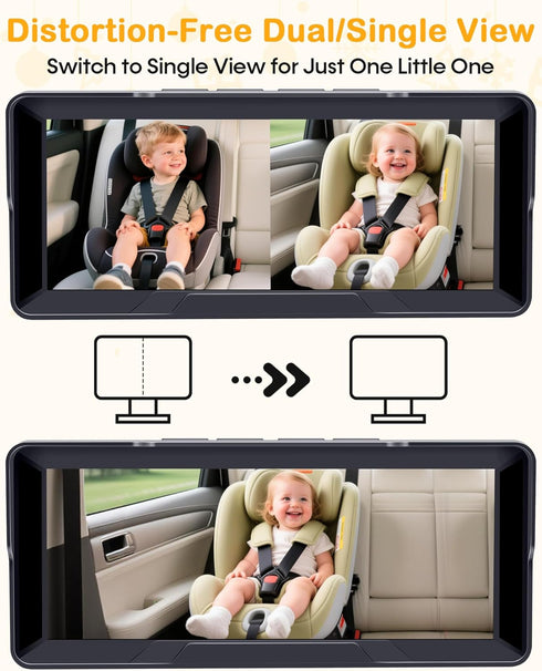 Thybro 1080P 6.8" 2-Kids Setup Dual Baby Car Camera: Night Vision Monitor from Head to Toe at Once - USB Plug & Play