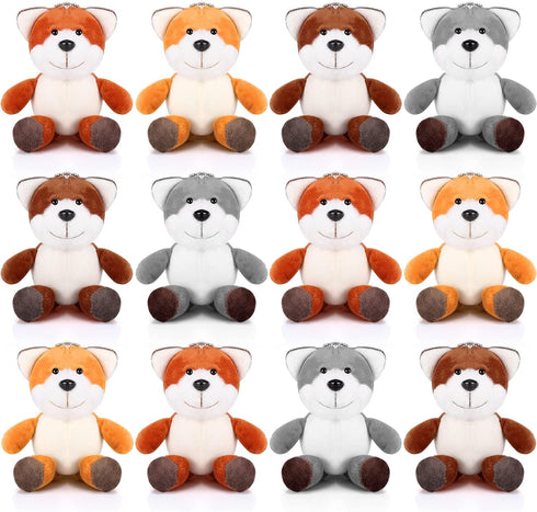 12 Pcs Cute Stuffed Animal Toy, 4 Inch Mini Plush Turtle Puppy Dog Pig Keychain for Birthday Party Favors