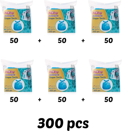 (6-Pack) 50 Count Nuby Diaper Disposal Bags for Baby - Disposable Bags - Fresh Baby Powder Scent - Blue