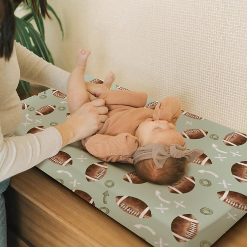 American Football Sport Changing Pad Cover for Baby Boys, Green Diaper Change Table Sheet, Soft Fitted Mat 32"/34" x 16"