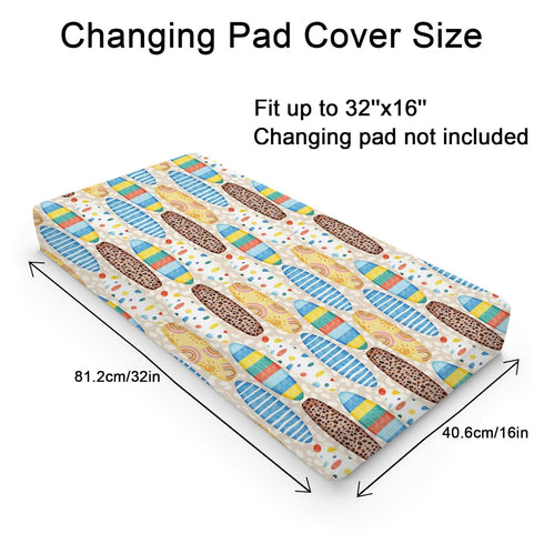 Boho Surfboard Baby Changing Pad Cover Sheets for Baby Boy Girl 32''x16'' Beach Surfing Unisex Fitted Diaper Changing Table Sheets Colorful Surfboard Comfort Soft Breathable Baby Changing Table Mats