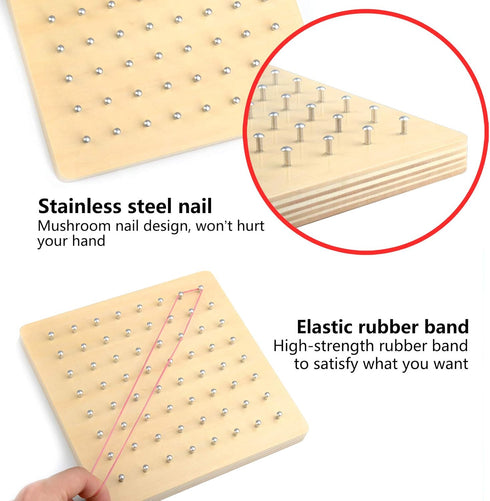36Pcs 8x8 Thoth Montessori Wooden Geoboard Mathematical Manipulative Material Array Block Geo board with Pattern Cards