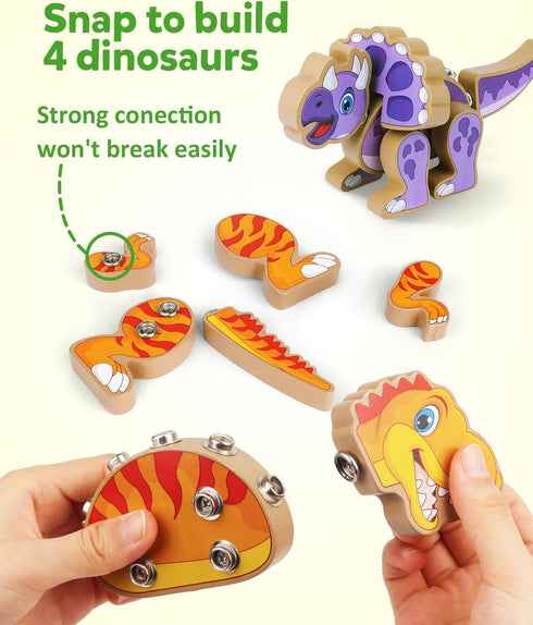 Playset, 3 4 5 Coogam Build Your Own Dinosaurs Toy, Snap Together Building Dinosaurs Wooden STEM Take Apart Dinosaur