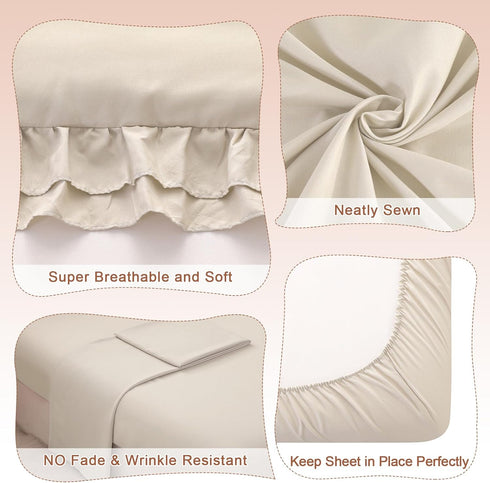 Set Set, 4 Set Wowelife Toddler Comforter for Girls, Pale Beige Toddler Bedding Pieces Double Ruffles Soft