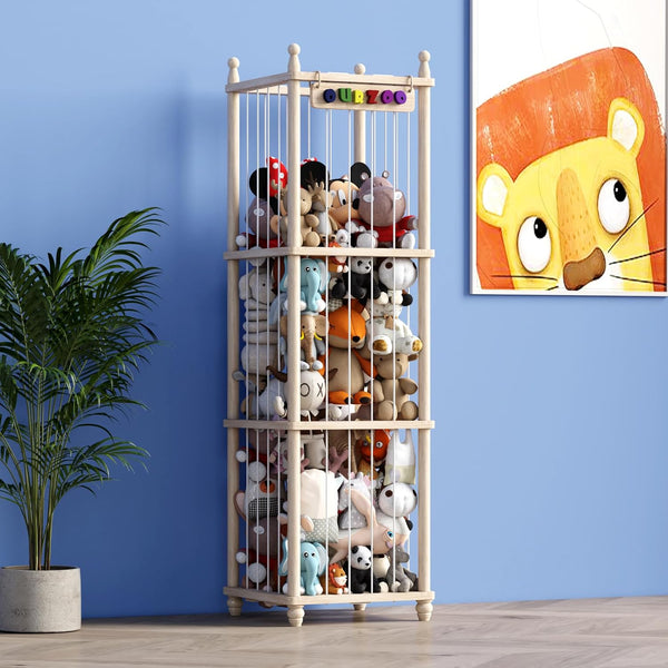 Stuffed Animal Storage, 57" Tall Wooden Toy Organizer with 3D Sign, Upgraded