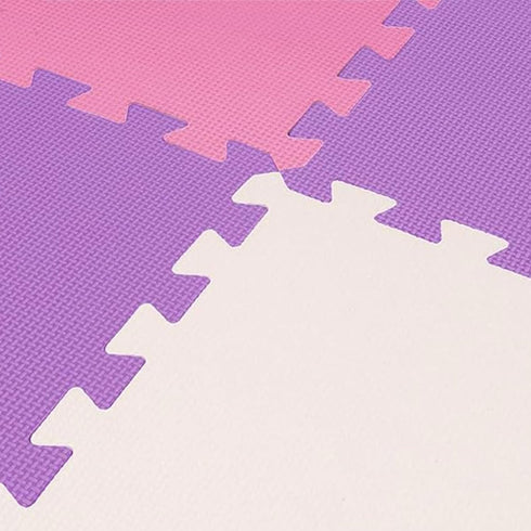 16-Pack 12x12 Inches 0.4-Inch 16 BalanceFrom EVA Interlocking Foam Play Tile Mat, Pink/Purple/Beige Thick Non-Slip