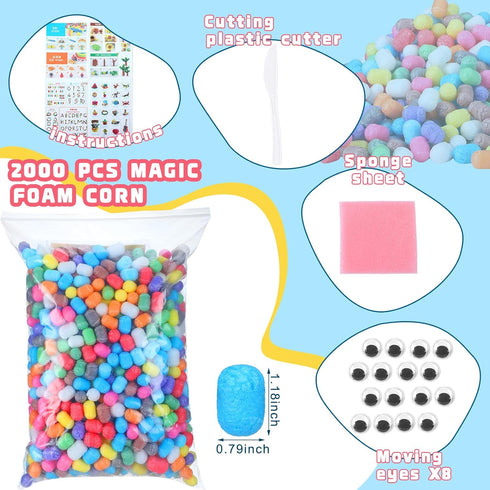 Junkin 2000 Pcs Magic Foam for Crafts - Bulk Puffs Corn Craft Kit for Preschool DIY Kindergarten School Supplies