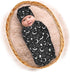 Goth Baby Stuff, Newborn Swaddle Blanket with Beanie Hat Set, Black Baby Receiving Blanket for Boys and Girls