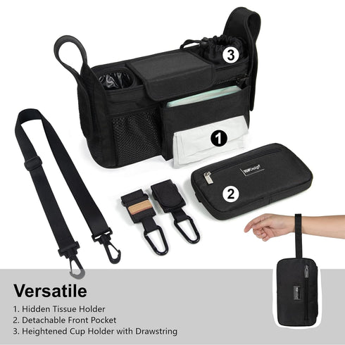 TOPDesign Universal Baby Stroller Organizer, Stroller Caddy with Heightened Insulated Cup Holders & Non-Slip Secure