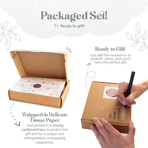 Mikito Organic Cotton Newborn Gift Box, Unisex Baby Gifts Including Muslin Lovey Comforter, Bandana Bib, Wooden Teether