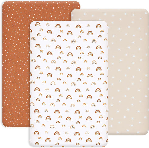 PHF 3 Pack Soft Mini Crib Sheets, Rainbow Silky Pack N Play