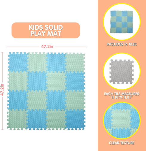 16 47x47 Tiles Foam Play Mat for Baby, Soft & Safe EVA Foam Mats for Floor, Square Baby Play Mat, Kids Foam Puzzle
