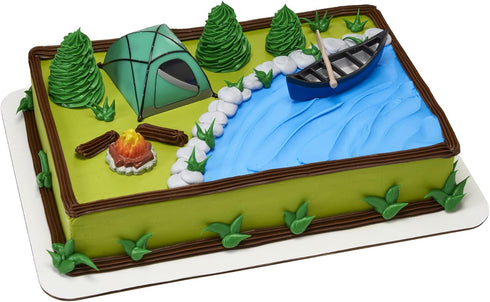 Decopac Fireside Camp DecoSet Cake Decoration, Multi, Tent, Canoe with Oar, Campfire