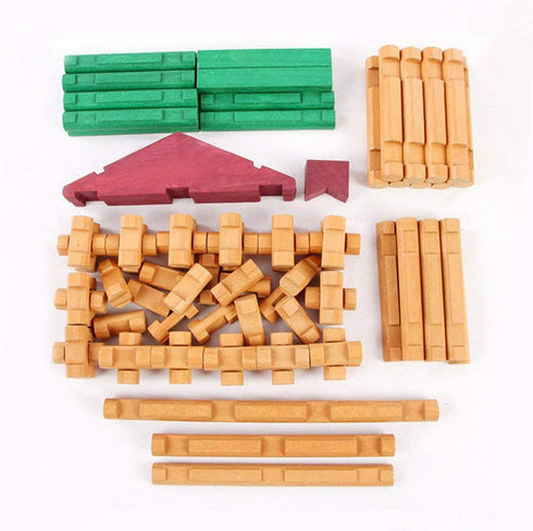 90 Set 3 4 5 6 Joqutoys Pcs Wood Building Blocks Toy for Toddlers, Classic Wooden Cabin Log Preschool Education Toy