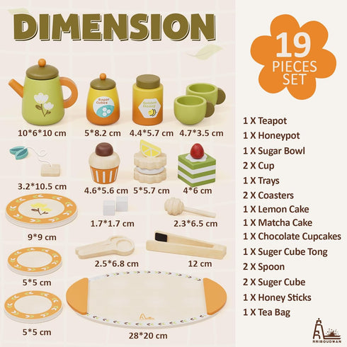 Sets 3-5, Set Wooden Tea for Toddlers Pretend Play Tea Party for Girls & Boys, Kids Birthday Gift