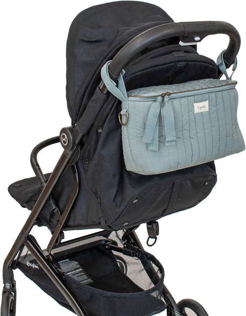 3 Sprouts Quilted Stroller Organizer with Cup Holder, Durable Caddy Accessory, Green, Converts to Diaper Bag