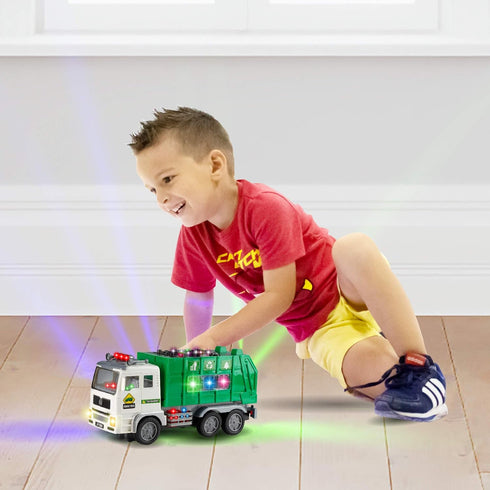 Zetz Brands Toy Garbage Truck for Kids, Battery Operated Automatic Bump & Go Car with 4D Lights and Sounds