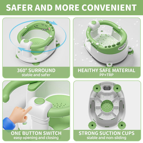TPN 6 5 Baby Bath Seat for Babies Months & Up, Non-Slip Toddler Bath Seat with PCS Waterproof Emoji Stickers, Portable