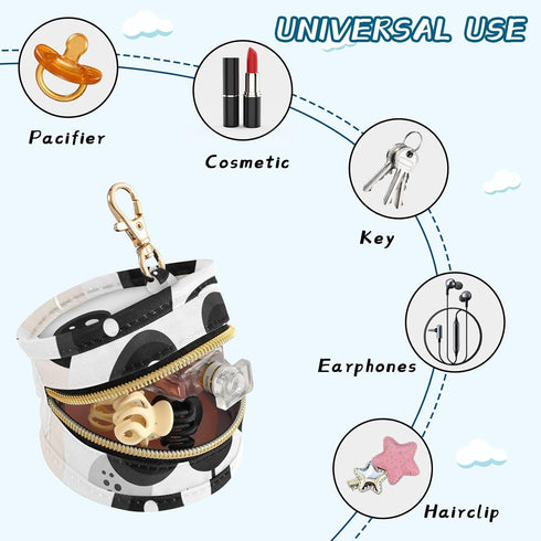 Panda Round Pacifier Storage Case with Zipper, Portable Pacifier Case for Travel, Diaper Bag & Purse, Pacifier