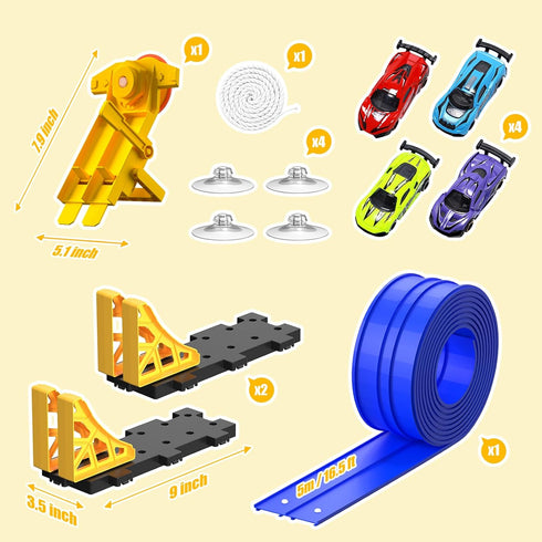 16 1/64th 3+ Flex Race Track Ft with Start Gate Accessories Compatible with Diecast Cars, Flexible Car Track Toys