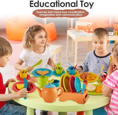 Set 3 4 5+ Buyger Play Kitchen Accessories, Play Dishes Plates and Utensils Tea Party Food Dessert Toys Gifts for Ages