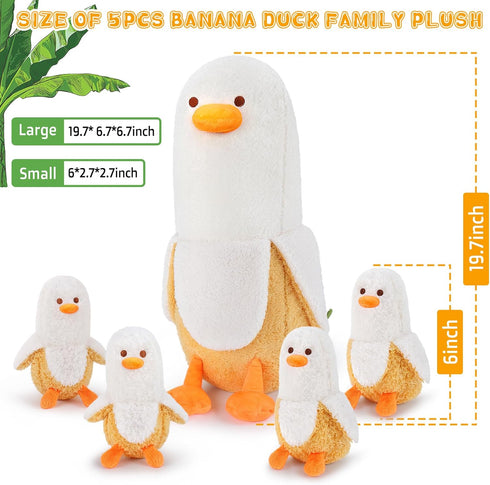 5 20'' Mommy 4 Auspicious beginning PCS Banana Duck Plush Stuffed Animal Family, Cute Banana Duck with Baby Plushies