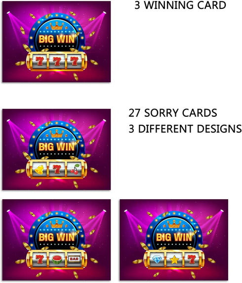 Casino Night Party Gambling Scratch Off Game Cards Slot Machine - Business Prize Drawings - Drawing Tickets Raffles - 30 Pack