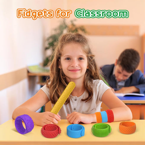6 Pack Slap Bracelets Textured Silicone Fidget Bracelet for Autism,ADHD,Anxiety Relief Sensory Calming Tools Special