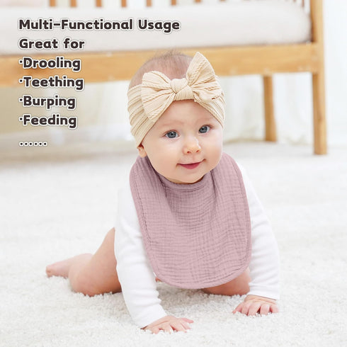 6Pack Susurration Muslin Baby Drool Bibs Soft Square Adjustable Baby Bandana Bibs for Unisex Girls & Boys