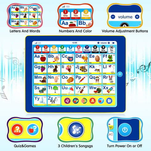 6-in-1 Kids Tablet with ABC/Words/Numbers/Color/Games/Music, Interactive Educational Toys for Age 3-5 Learning