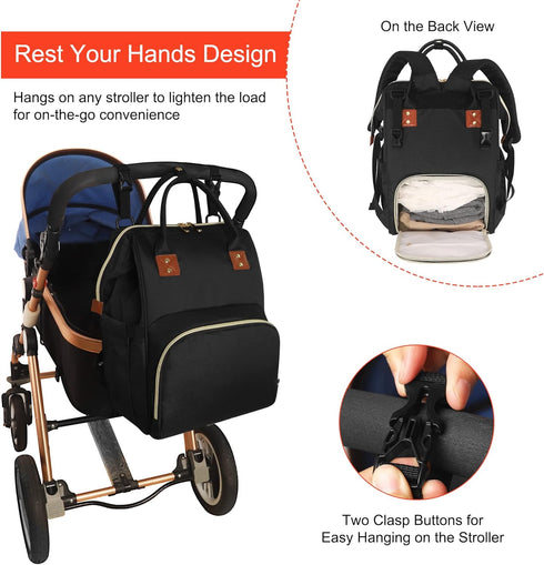 Diaper Bag Backpack Multi-Function Baby Bag with Large Capacity and Insulated Pockets Organizer Bag for Mom/Dad, Black