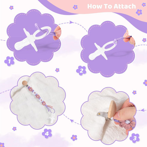 (2pack:Lavender 2) Pacifier Clip for Boys Girls Floral Daisy Macrame Baby Paci Clip Pacifier Holder Leash Boho Wooden