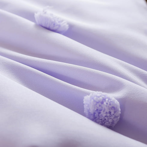 4 Set Set Caressma Lavender Pieces Toddler Bedding - Lovely Pom Pom Tufted Comforter for Girls - Includes Purple