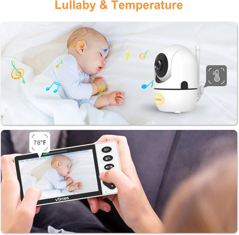 VTimes 5.5" 720P 1000ft Baby Monitor with Camera and Audio, HD Screen Video Baby Monitor No WiFi VOX Mode Pan-Tilt-Zoom
