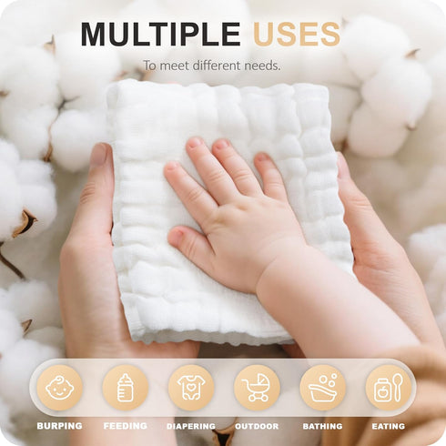 6 Packs, 12x12 Inches Cuddle Campus Baby Washcloths Muslin Washcloths Baby,Cotton Burp Cloths, Extra Absorbent and Soft