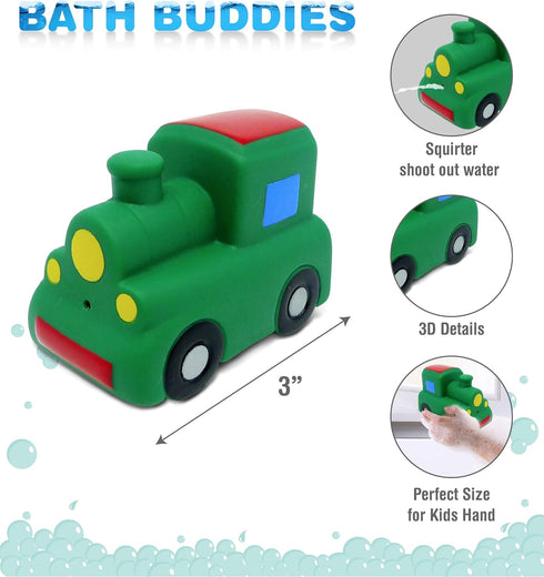 DolliBu Train Bath Buddy Squirter - Floating Green Rubber Bath Toy - Fun Water Play for Toddlers