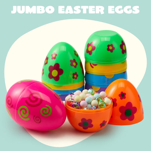 6 6 Inches JOYIN Pcs Large Printed Easter Eggs, Jumbo Plastic Eggs Fillable for Easter Themed Hunt Basket Stuffers