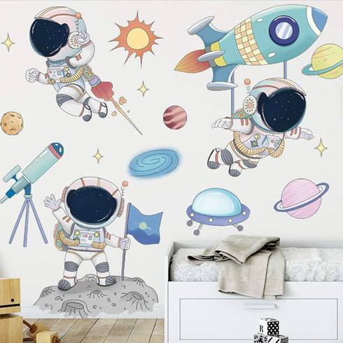 Astronaut Wall Stickers - DILIBRA Planet Space Walk Spaceship DIY Art Vinyl Removable Murals for Kids Bedroom