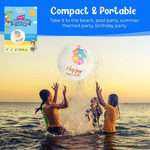 20" Clear Inflatable Beach Ball for Pool Birthday Party, Happy Birthday Decorations and Outdoor Fun Games