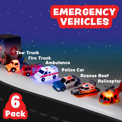6 Pack Tub Works Emergency Cars Light Up Bath Toys, | Water-Activated Light Up Toys Flash & Change Color | Soft