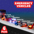 6 Pack Tub Works Emergency Cars Light Up Bath Toys, | Water-Activated Light Up Toys Flash & Change Color | Soft