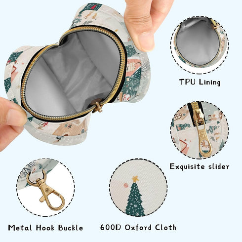 YETTASBIN Christmas Village Portable Pacifier Holder Case with Metal Hook Buckle & Zipper for Diaper Bag and Stroller